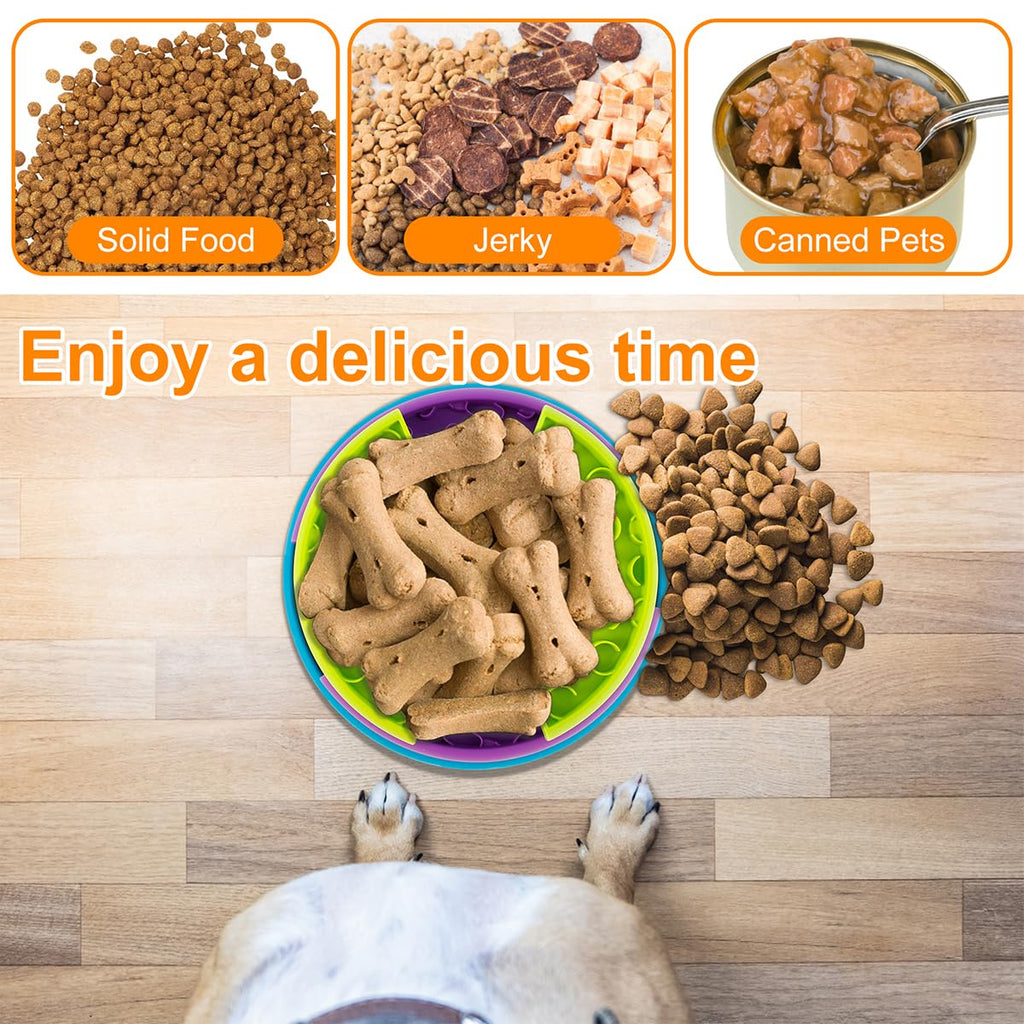 Dog slow feeder used with kibble, jerky and spreadable wet food