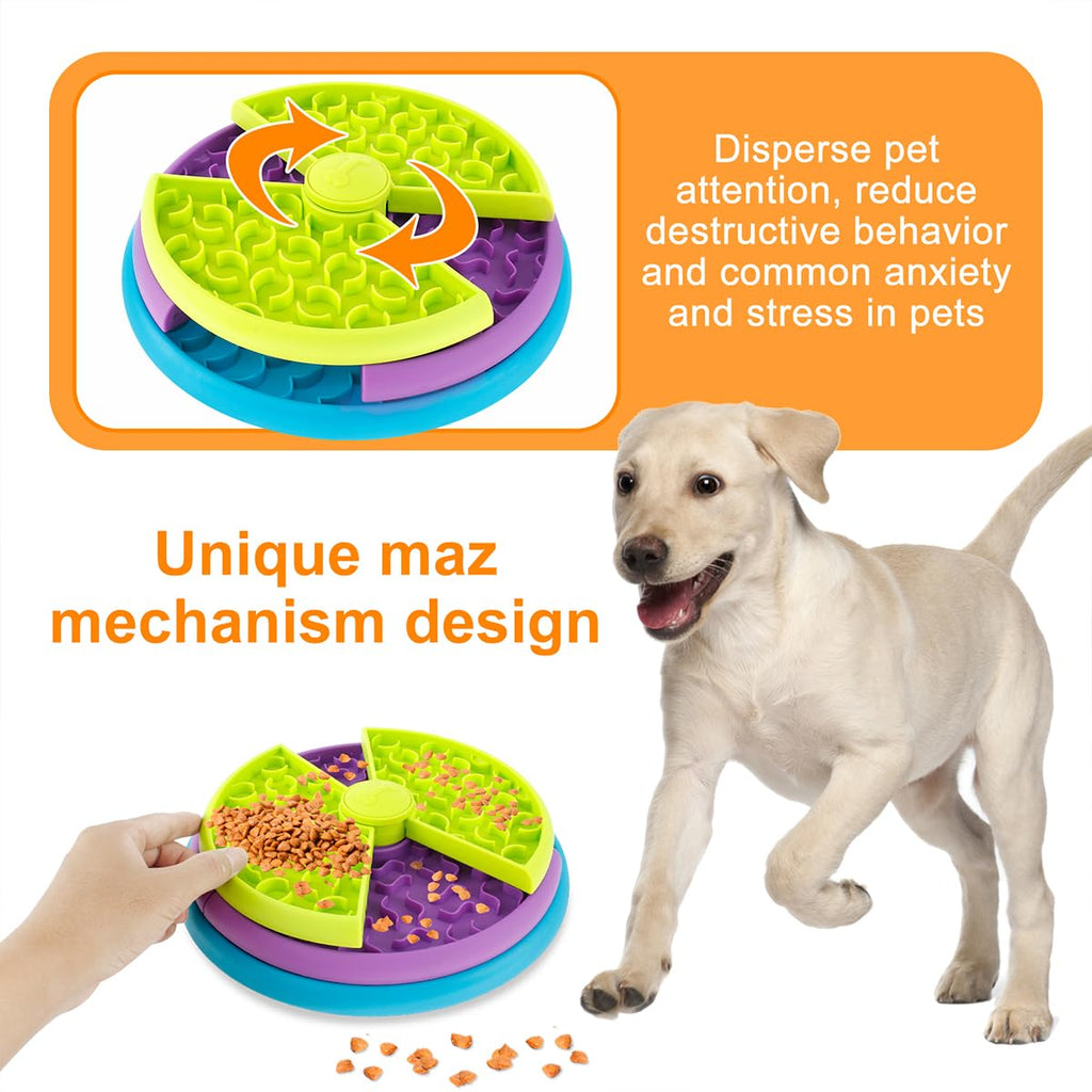Rotating maze puzzle design on a 3-in-1 dog slow feeder