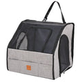 Gray foldable dog car booster seat with mesh panels and carrying strap