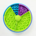Top view of green, purple and blue 3-in-1 dog slow feeder