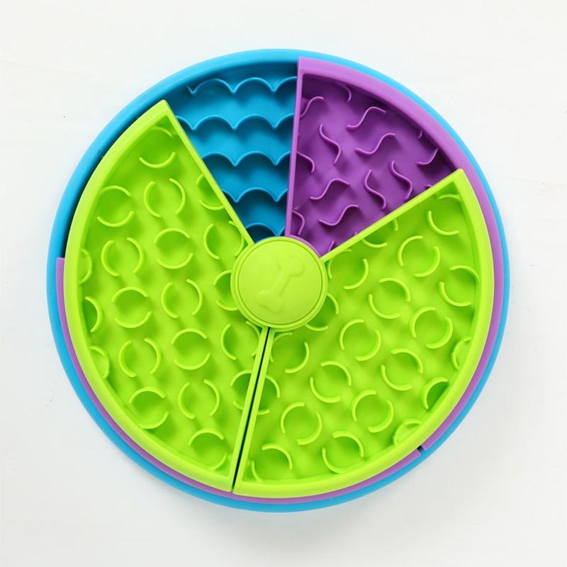Top view of green, purple and blue 3-in-1 dog slow feeder