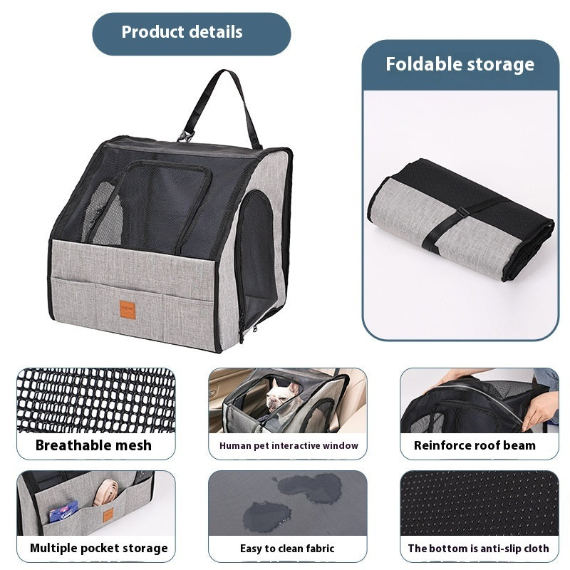 Foldable dog car seat with breathable mesh, storage pockets and anti-slip base