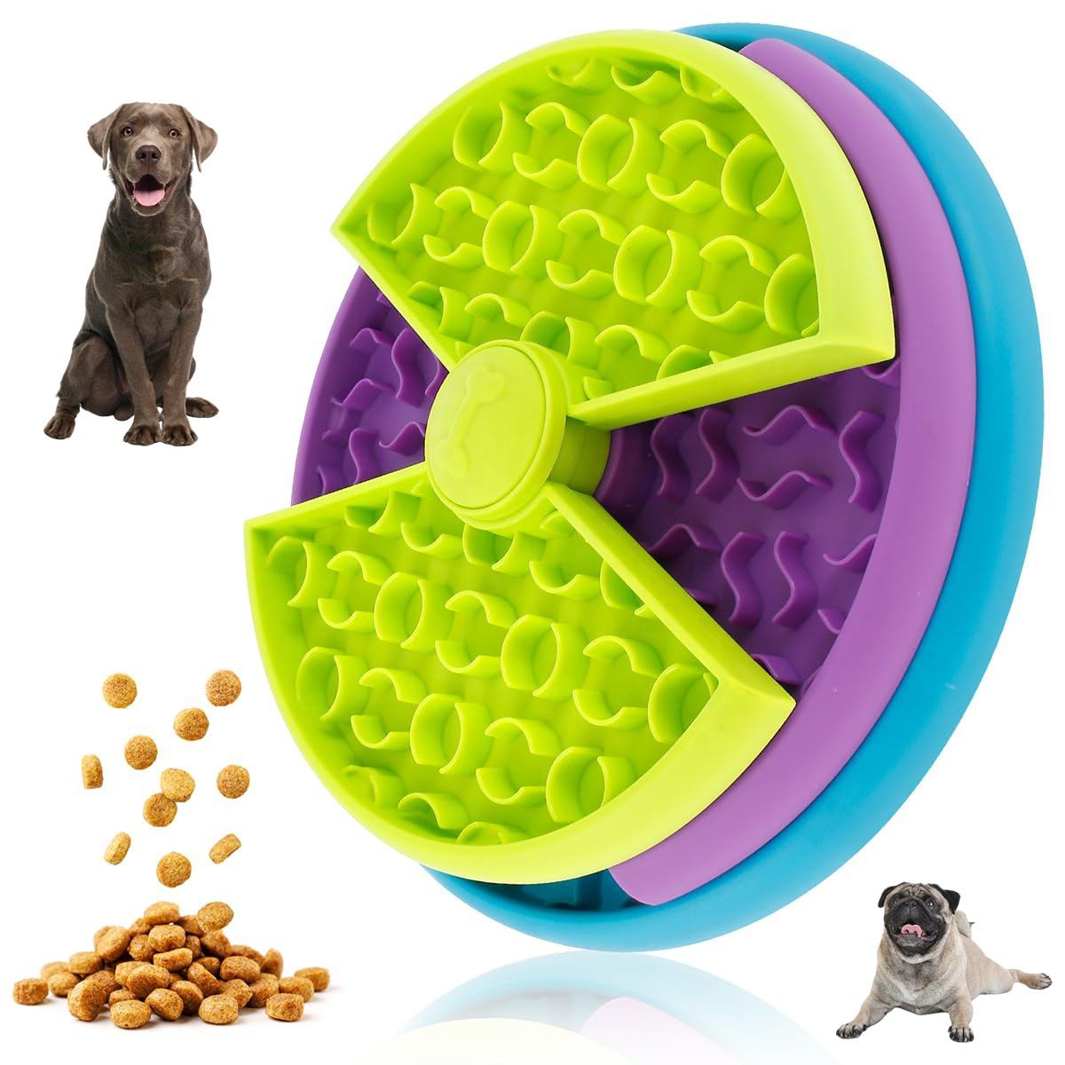 Layered dog slow feeder bowl and lick mat with kibble